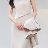 Minimalist Commuter Square Neck Ruched Sleeveless Dress
