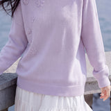 French Vacation Round Neck 3D Floral Long Sleeve Knit Sweater