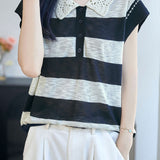 Gentle Commuter Lace Doll Collar Short Sleeve Knit Top
