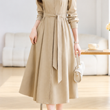 Elegant Lapel Concealed Placket Tie Waist Dress