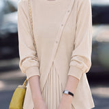 Elegant Diagonal Button Pleated Spliced Knit Sweater