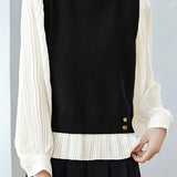 Elegant Office Patchwork Fake Two-Piece Knit Top