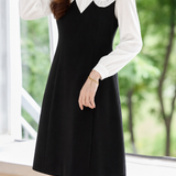 Elegant Commuter Peter‑Pan Collar Shirt Fake Two‑Piece Long‑Sleeve Dress