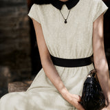 Elegant Commuter Floral Jacquard Sleeveless Tie Satin Dress