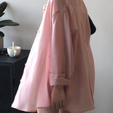 Two-Piece Set: Back Slit Sheer Shirt with Tie Belt + Front Tuck Shorts with Lining - 3 Colors Available