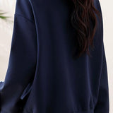 Lace Contrast Round Neck Striped Sleeve Sweatshirt