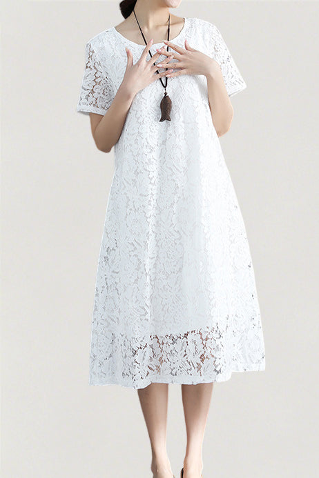 Versatile Loose-Fit Lace Dress - liwisi