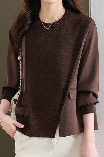 異素材サイドスリット片フラップ装飾ニット　5色入 - liwisi