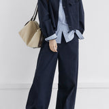 Casual Vacation Lapel Fake Two-Piece Long Sleeve Jacket & High Waist Wide Leg Pants Set