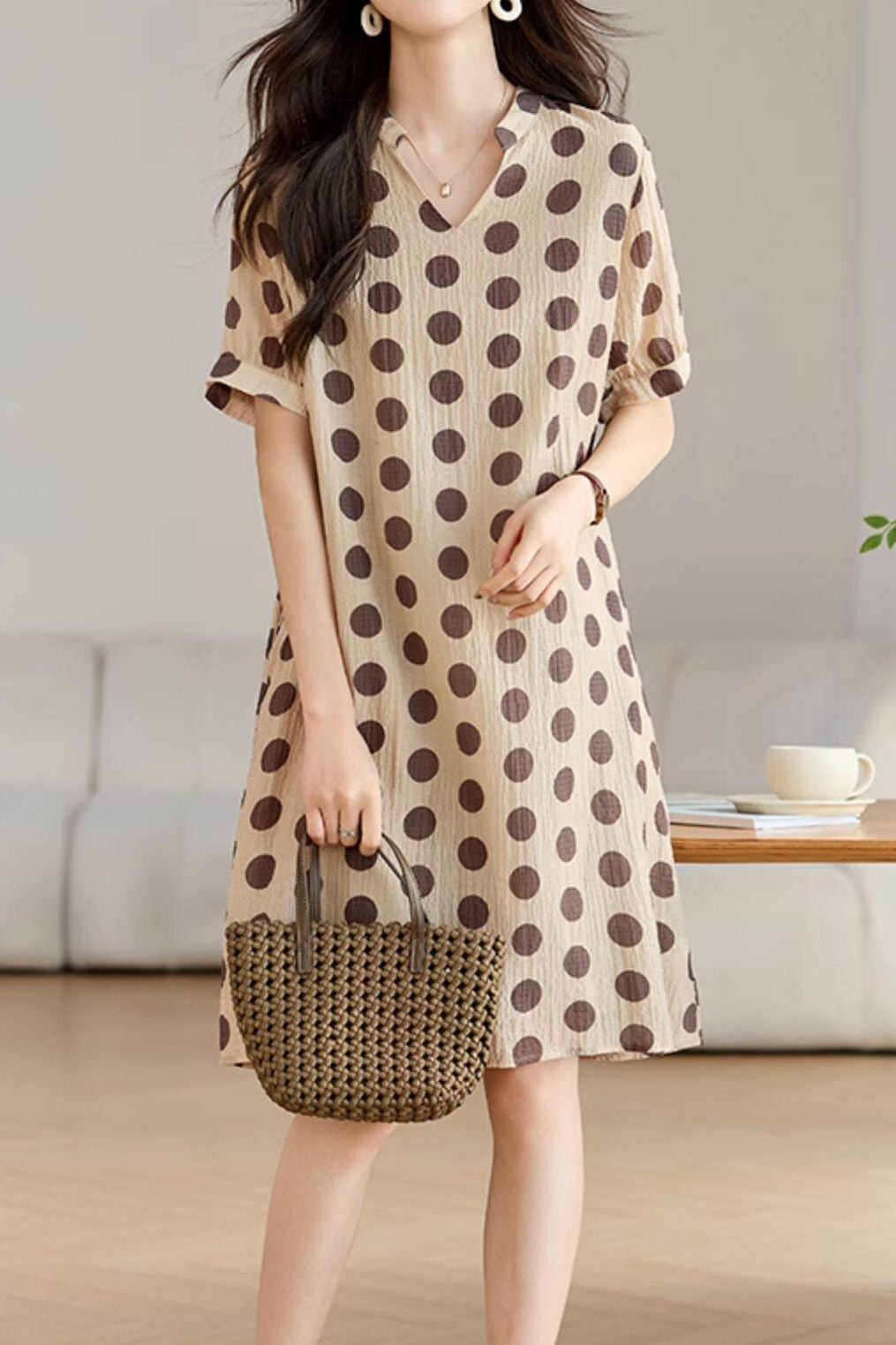French Polka Dot V-Neck Dress - liwisi