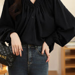 Early Autumn Stylish Ruched V-Neck Shirt - liwisi
