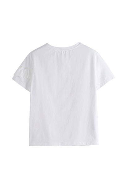 フリル装飾スカラップレース切替Tシャツ　2色入 - liwisi