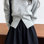 ラウンドネック裾ジップドロップショルダーニット　3色入 - liwisi
