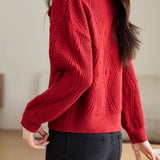 Elegant Loose Lantern Sleeve 3D Flower Pullover Sweater
