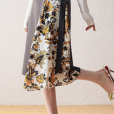 Designer Paneled Floral Print Midi Skirt