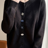 Casual Crew Neck Long‑Sleeve Knit Coat With Starfish Shell Buttons