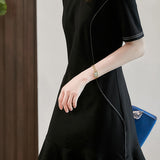 Round Neck Side Stitch Decor Flare Dress