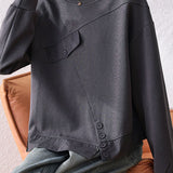 Casual Commuter Crew‑Neck Long‑Sleeve Sweatshirt With Diagonal Seam Irregular Hem