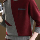 Elegant Mock Neck Color‑Blocked Long‑Sleeve Knit Top