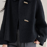 Casual Vintage Horn Button Strap Jacket