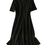 Round Neck Side Stitch Decor Flare Dress
