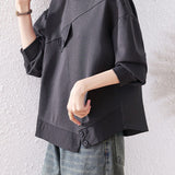 Casual Commuter Crew‑Neck Long‑Sleeve Sweatshirt With Diagonal Seam Irregular Hem