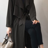 Plain Long Vintage Loose Drop Shoulder Trench Coat - 2 Colors Available