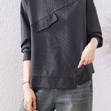 Casual Commuter Crew‑Neck Long‑Sleeve Sweatshirt With Diagonal Seam Irregular Hem