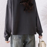 Casual Commuter Crew‑Neck Long‑Sleeve Sweatshirt With Diagonal Seam Irregular Hem