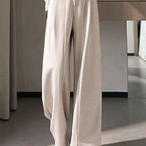 Casual Commuter High‑Waisted Wool Blend Wide‑Leg Trousers