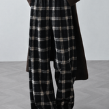 Casual Plaid Wool‑Blend Wide‑Leg Pants