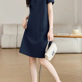 Elegant Commuter Lapel A-Line Short-Sleeve Dress