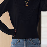 Simple Retro High-Waisted Slim-Fit Cable-Knit Round-Neck Long-Sleeve Sweater