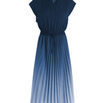 Key Neck Ombre Pleated Dress with Lining - 3 Colors Available - liwisi