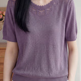 Elegant Commuter Ruffle Trim Short Sleeve Knit Top