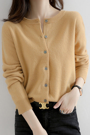Round Neck Wool Knit Cardigan - 12 Colors Available - liwisi