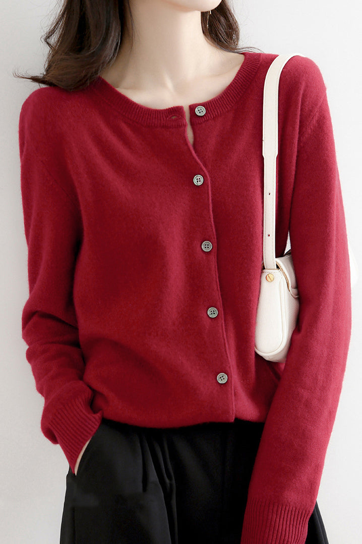 Round Neck Wool Knit Cardigan - 12 Colors Available - liwisi