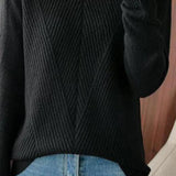 Half-High Neck Diagonal Ribbed Knit Top