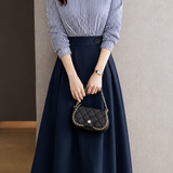 French Elegant Striped Spliced Waist-Cinched Irregular Shirt Dress