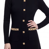 Elegant Rhinestone Trim Single-Breasted Dress