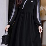 Elegant V‑Neck Color‑Block 3D Floral Long‑Sleeve Dress