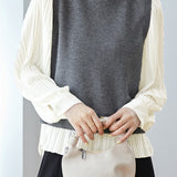 Elegant Office Patchwork Fake Two-Piece Knit Top