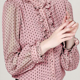 Elegant Crinkled Polka Dot Ruffled Blouse