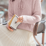 Exquisite Date‑Style V‑Neck Long‑Sleeve Knit Sweater With Tie Detail