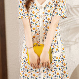 Floral V-neck elegant short-sleeve dress