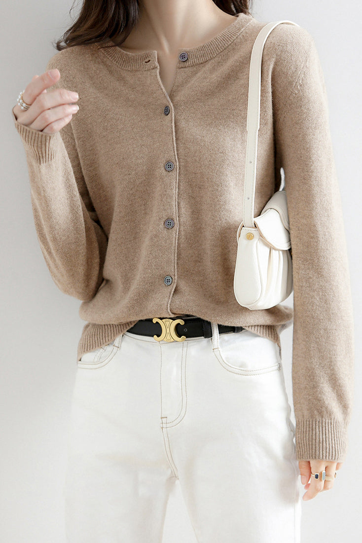 Round Neck Wool Knit Cardigan - 12 Colors Available - liwisi