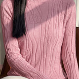 Elegant Commuter Mock Neck 3D Embossed Jacquard Long‑Sleeve Knit Sweater