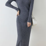 Elegant Commuter Lapel Midi‑Length Knit Dress
