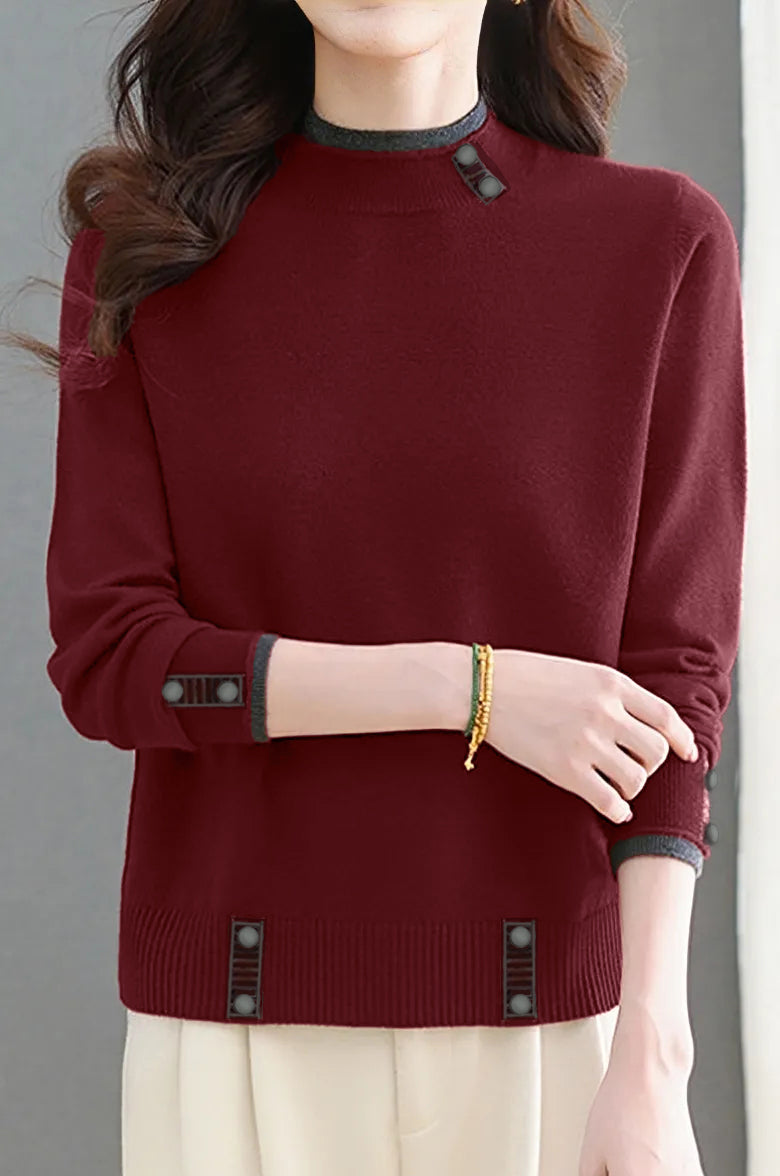 Casual Versatile Long-Sleeve Pullover Color-Block Knitted Top - liwisi