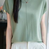 Minimalist versatile round neck top - liwisi